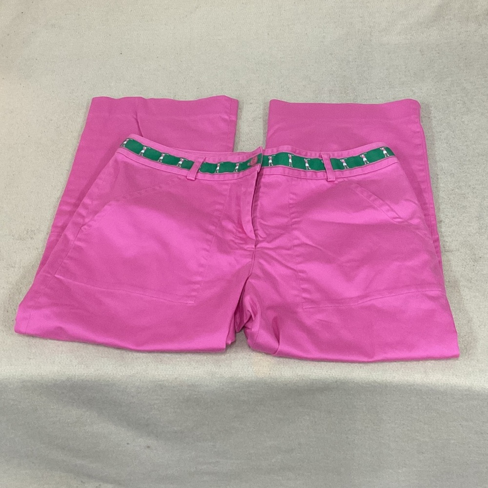 Lilly Pulitzer Fuchsia Capri Pants with Green Waistband